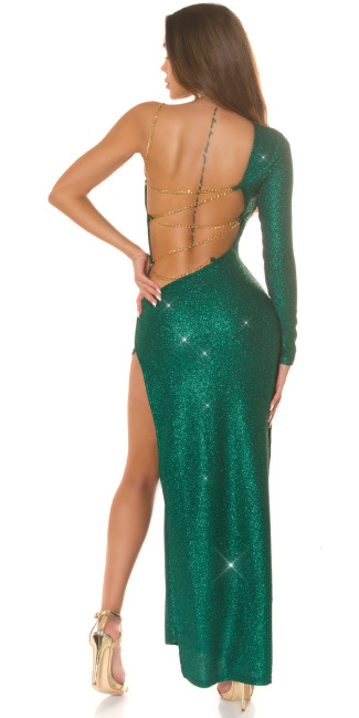 glitter Maxi Dress with chain details Green